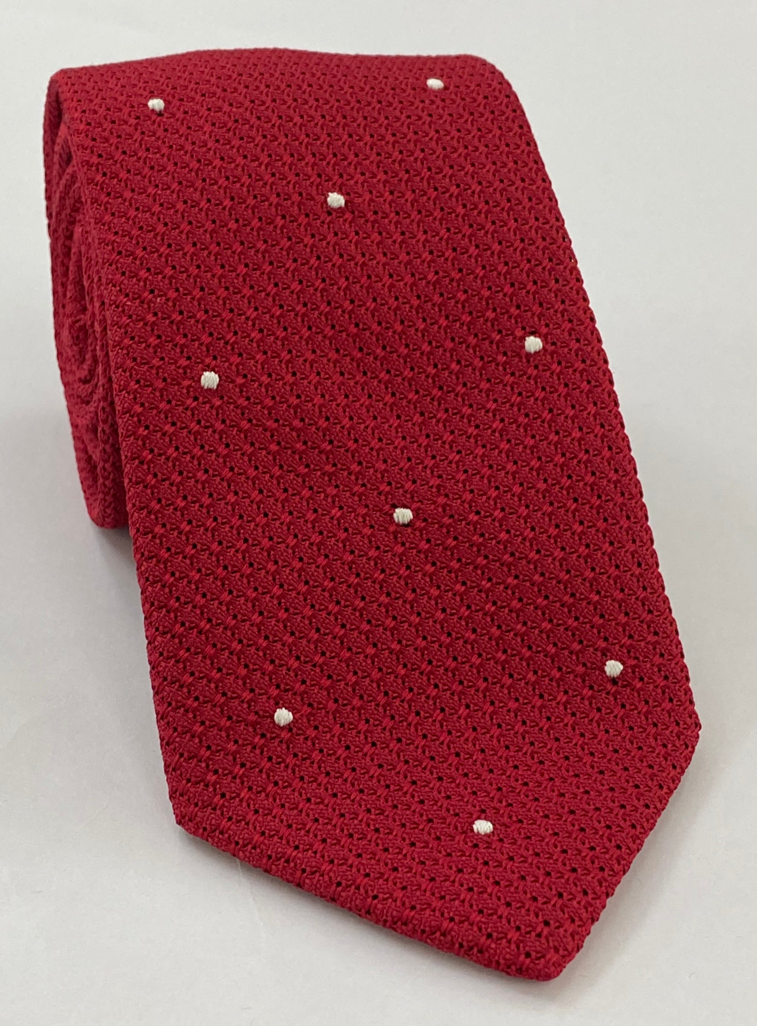 Red Grenadine Grossa with White (Hand Sewn) Pin Dots Silk Tie #GGDT-1 (1)