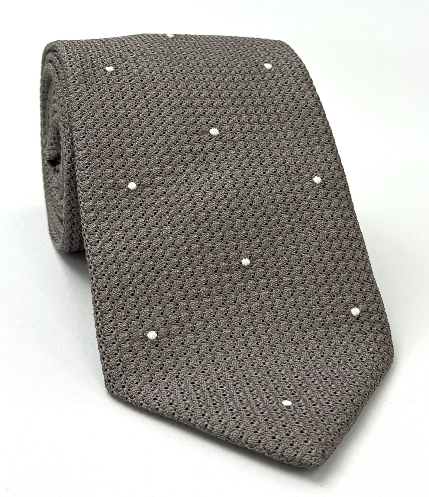 Charcoal Gray Grenadine Grossa with White (Hand Sewn) Pin Dots Silk Tie GGDT-20 (1)