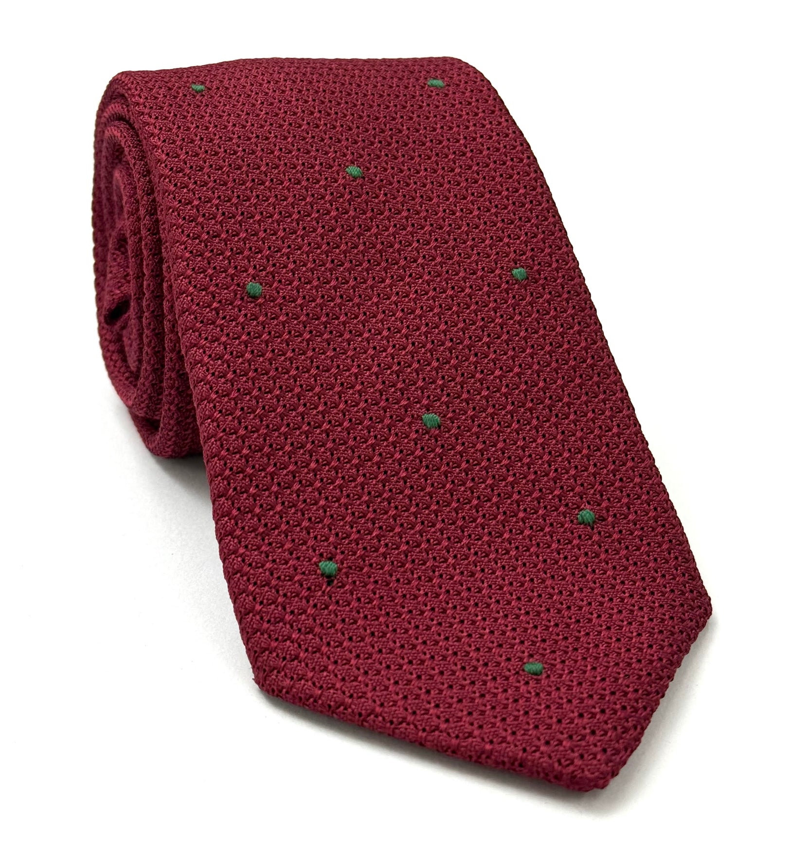 ダークレッド グレナディン・グロッサとフォレストグリーン（手縫い）ピンドット シルクタイ #GGDT-2 (22)