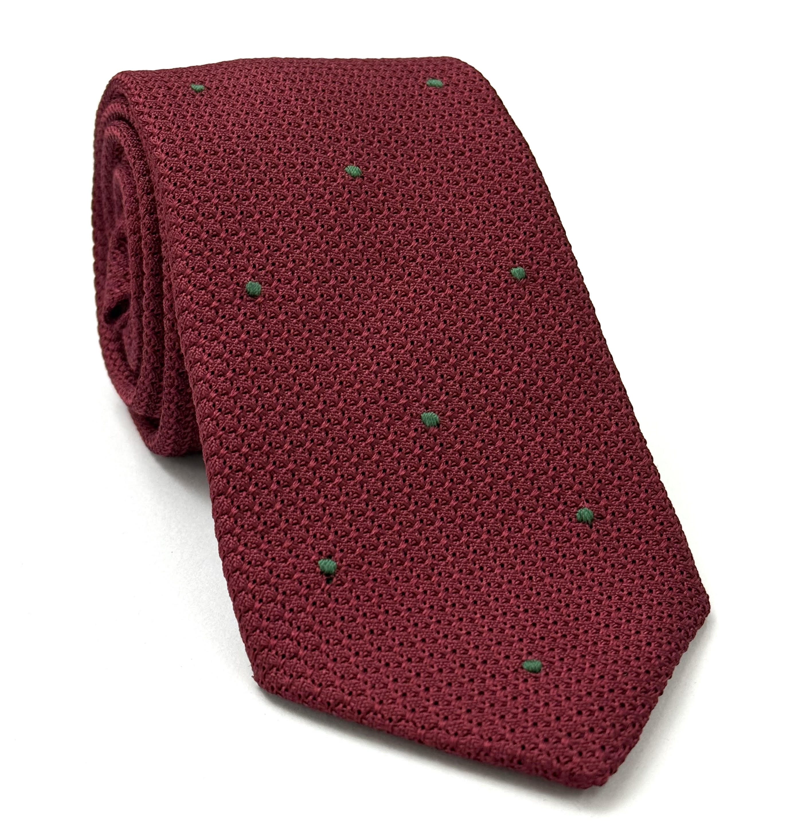 Dark Red  Grenadine Grossa with Forest Green (Hand Sewn) Pin Dots Silk Tie GGDT-2 (22)