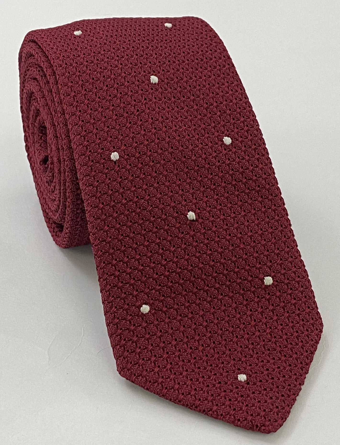 ダークレッド グレナディン・グロッサ シルバー（手縫い）ピンドット シルクタイ #GGDT-2 (2)