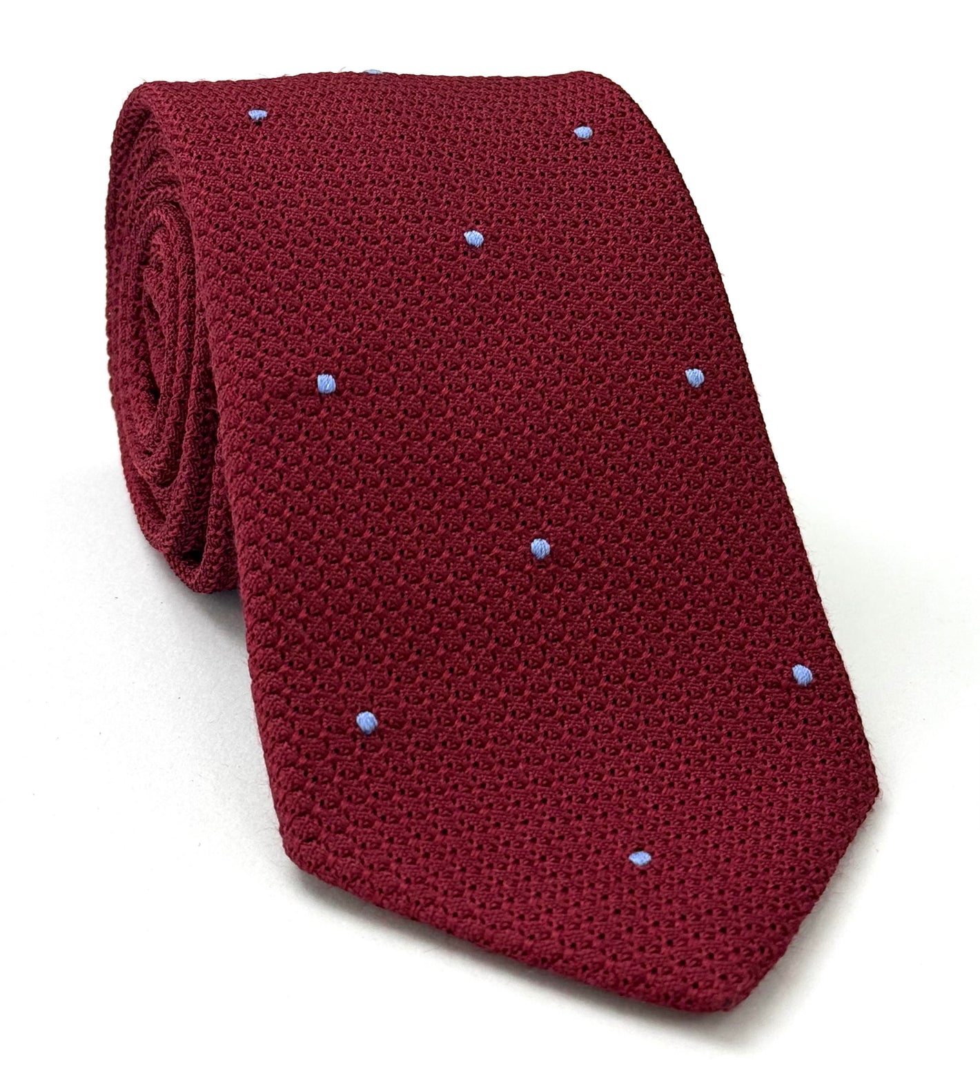 다크 레드 그레나딘 그로사 스카이 블루 (핸드 쏜) 핀 도트 실크 타이 GGDT-2 (3)