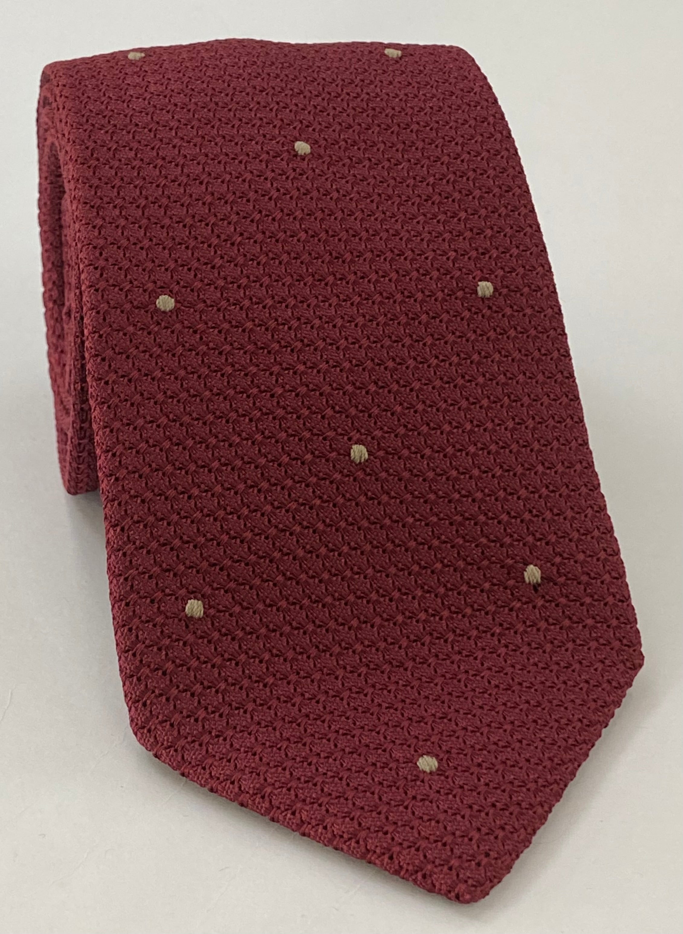 Dark Red  Grenadine Grossa with Brown/Silver (Hand Sewn) Pin Dots Silk Tie #GGDT-2 (34)