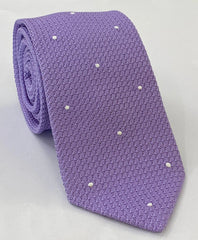 Lavender Grenadine Grossa with White (Hand Sewn) Pin Dots Silk Tie #GGDT-32 (1)