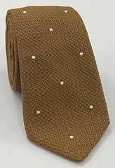 Chocolate Grenadine Grossa with White (Hand Sewn) Pin Dots Silk Tie GGDT-4(1)