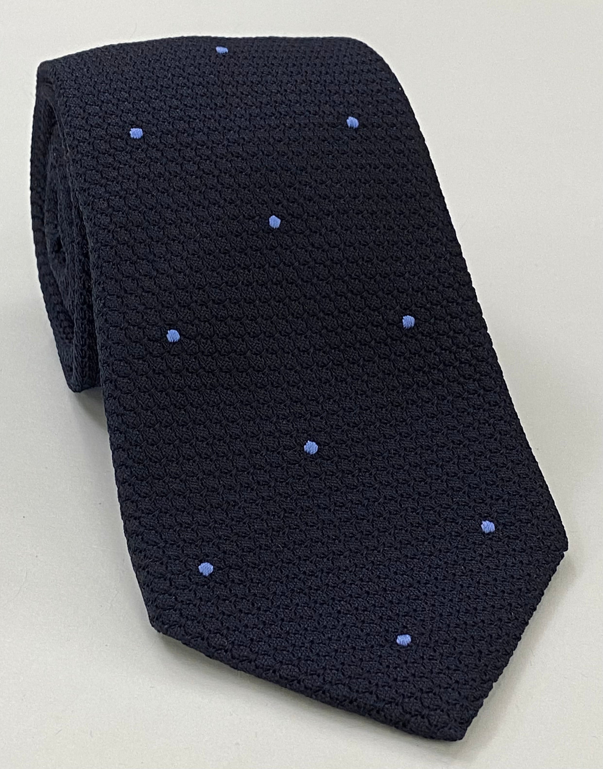 Midnight Blue Grenadine Grossa with Sky Blue (Hand Sewn) Pin Dots Silk Tie #GGDT-8 (3)