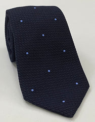 Midnight Blue Grenadine Grossa with Sky Blue (Hand Sewn) Pin Dots Silk Tie #GGDT-8 (3)