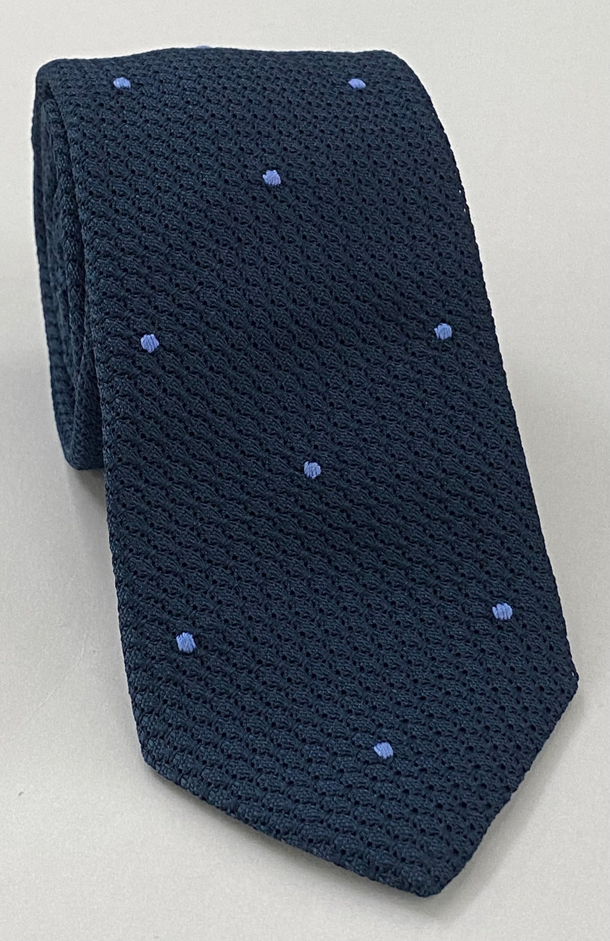 Dark Navy Grenadine Grossa with Sky Blue (Hand Sewn) Pin Dots Silk Tie GGDT-9 (3)
