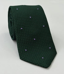 Forest Green Grenadine Grossa with Lavender (Hand Sewn) Pin Dots Silk Tie #GGDT-16 (14)