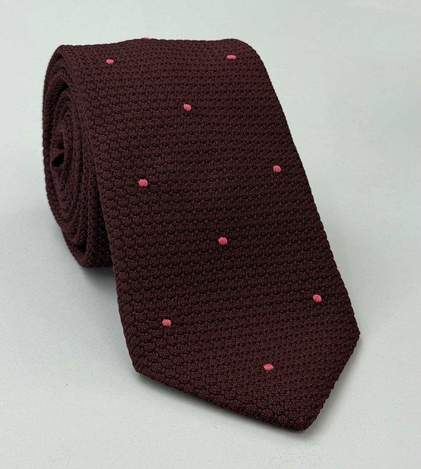 버건디 그레나딘 그로사 다크 핑크 (핸드 쏜) 핀 도트 실크 타이 #GGDT-3 (12)
