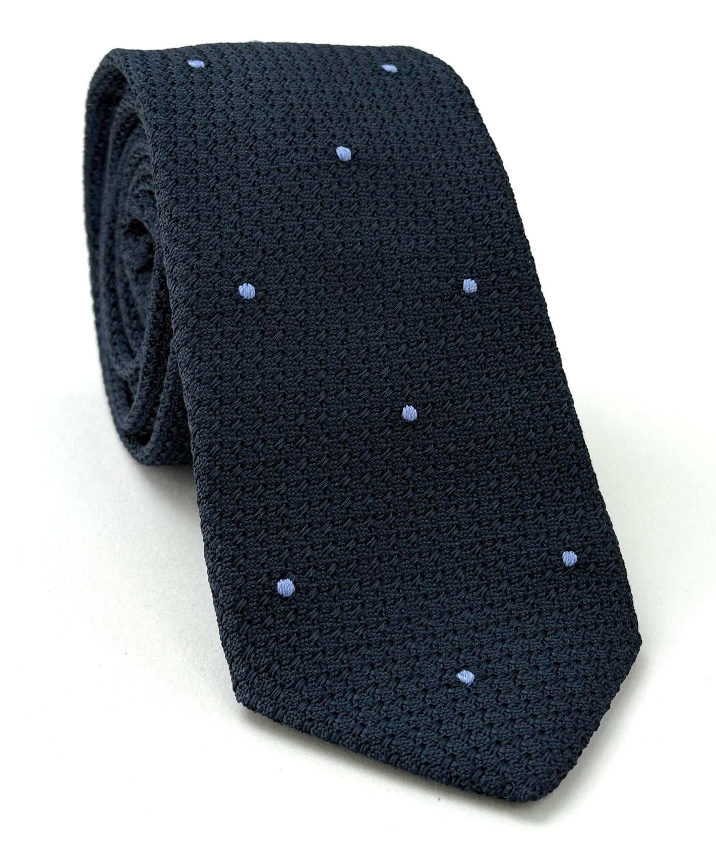 다크 네이비 그레나딘 그로사 스카이 블루 (핸드 쏜) 핀 도트 실크 타이 GGDT-9 (3)