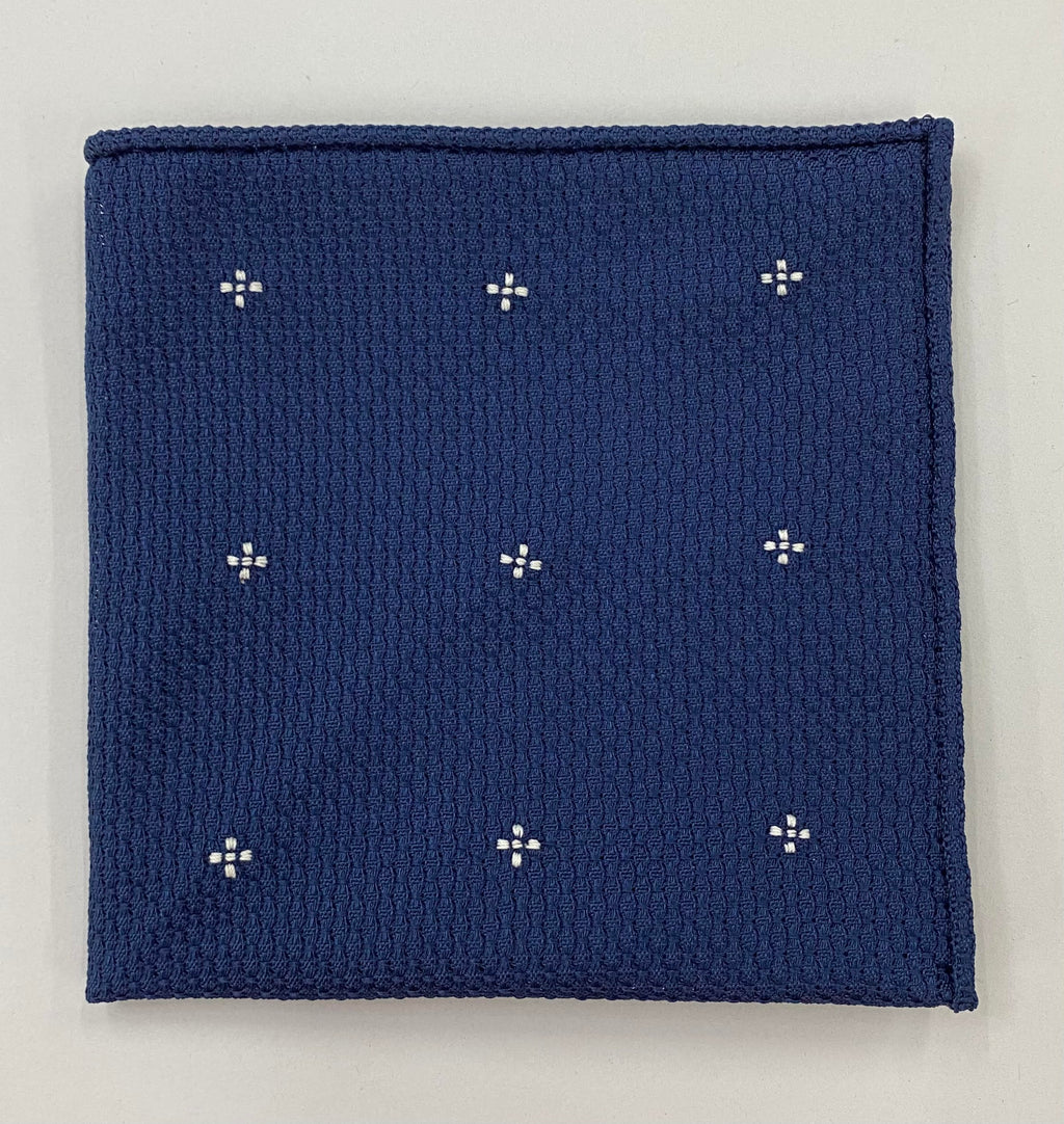 ネイビーブルー グレナディン グロッサ ホワイトフラワー ポケットチーフ