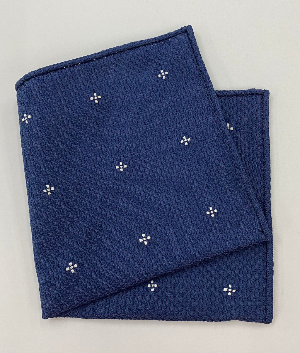 ネイビーブルー グレナディン グロッサ ホワイトフラワー ポケットチーフ
