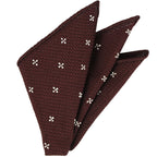 バーガンディー・グレナディン・グロッサ ホワイトフラワーデザイン ポケットスクエア