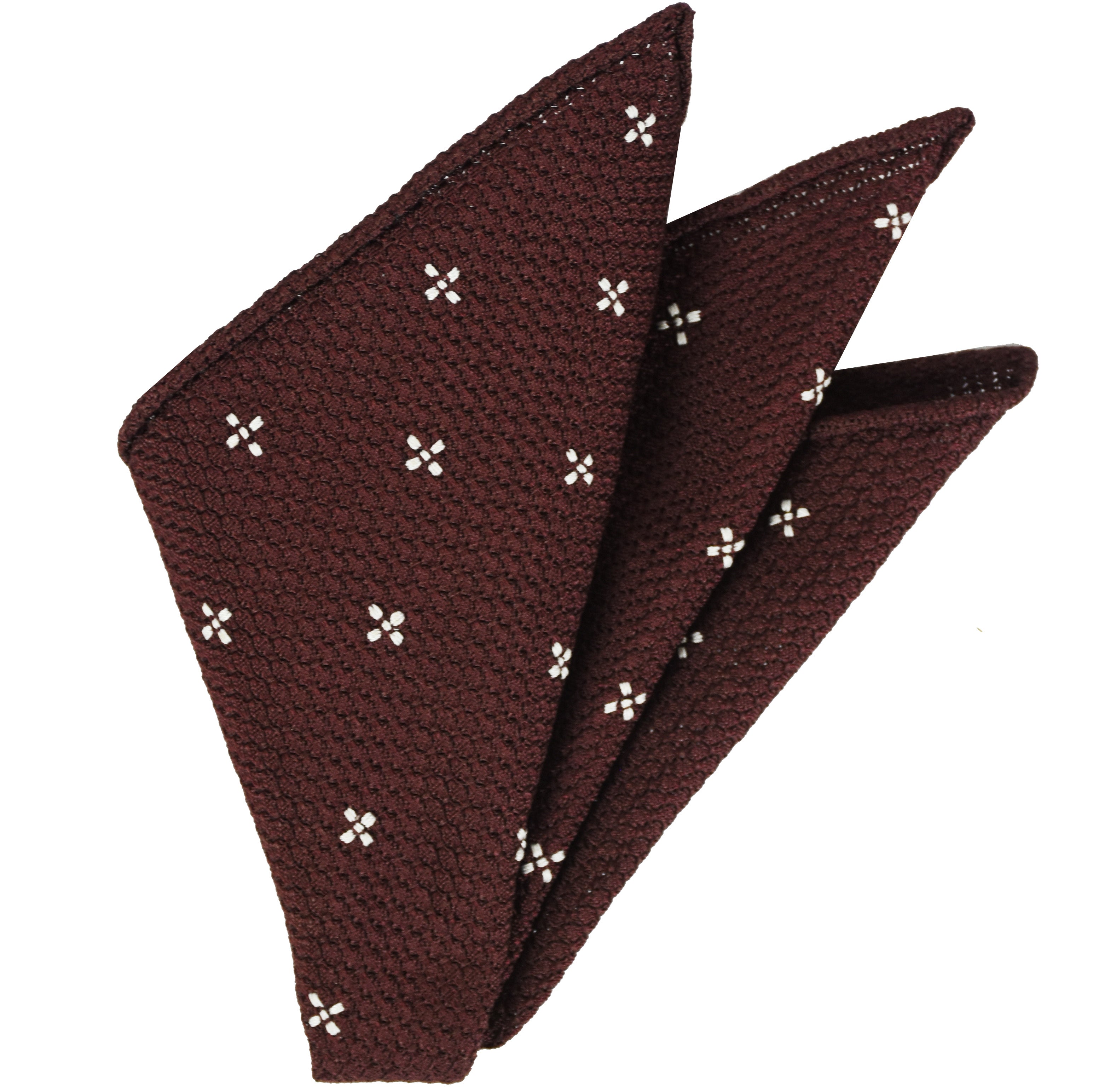 バーガンディー・グレナディン・グロッサ ホワイトフラワーデザイン ポケットスクエア