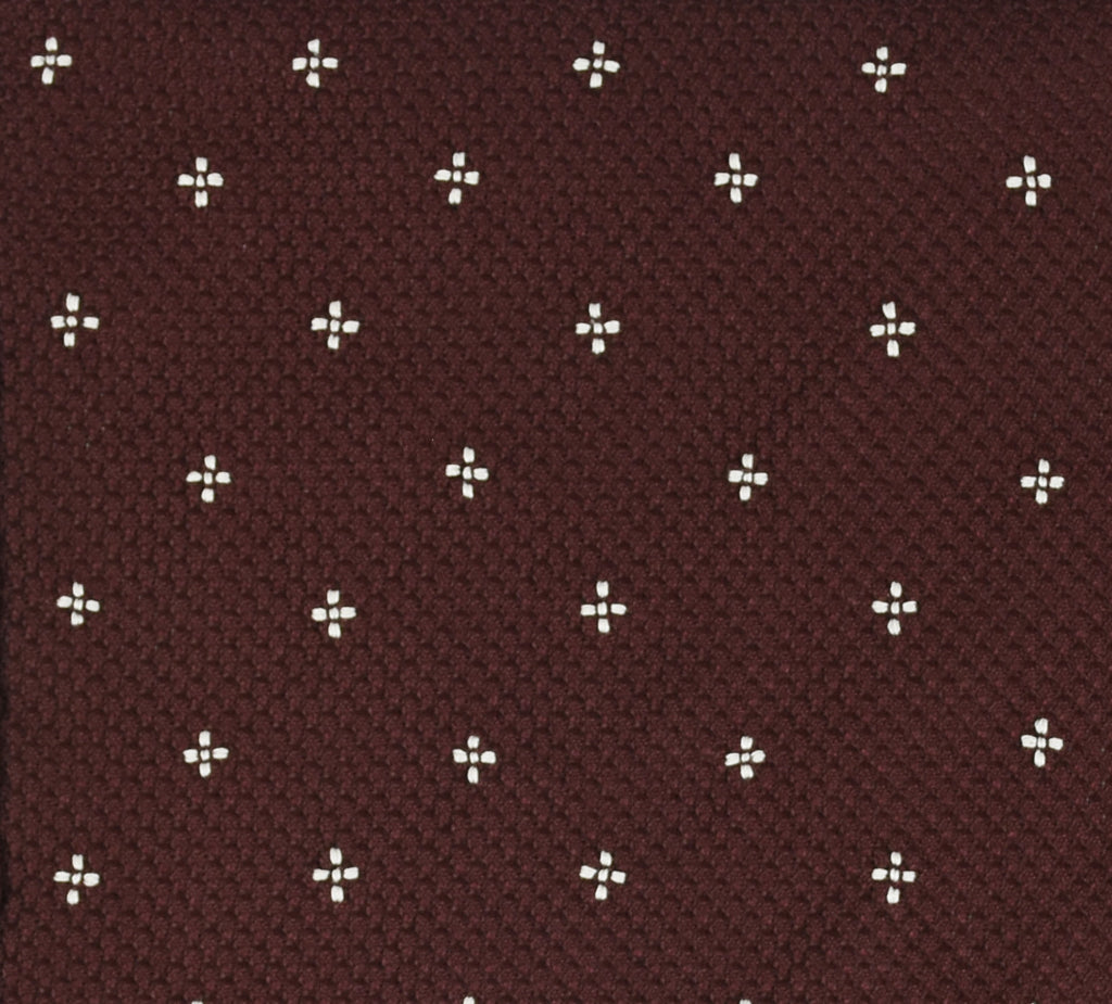 バーガンディー・グレナディン・グロッサ ホワイトフラワーデザイン ポケットスクエア