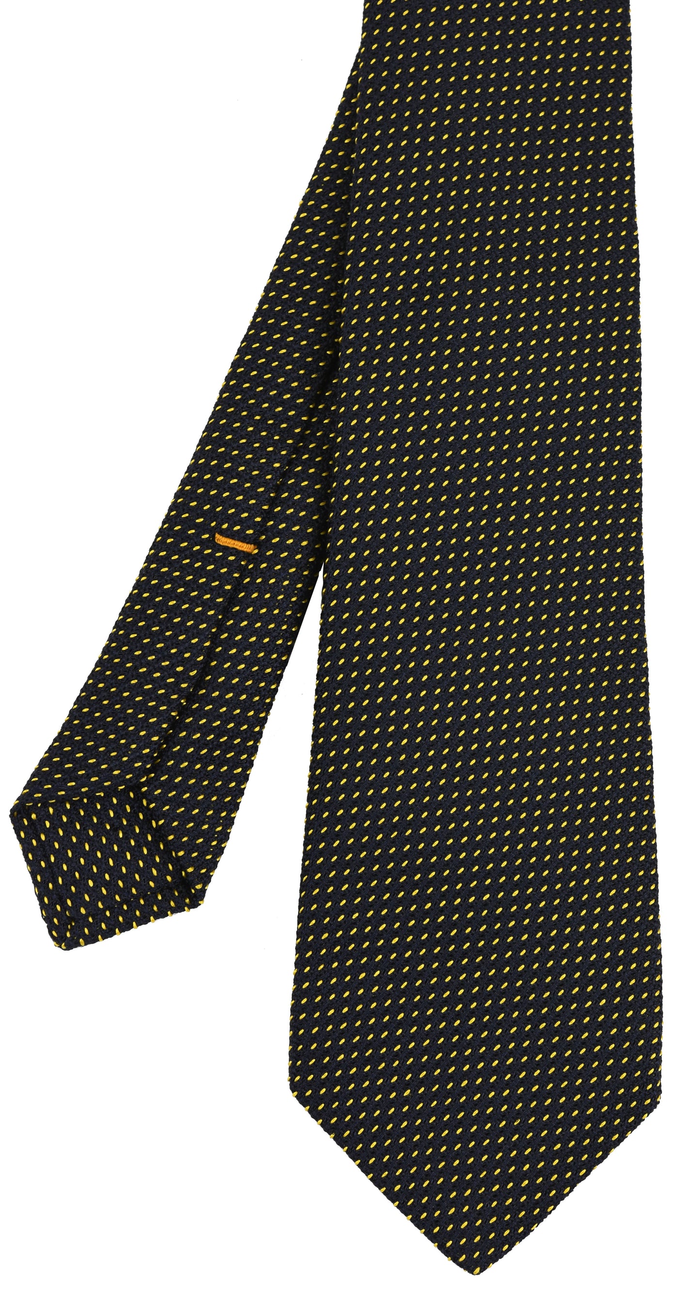 {[en]:Yellow Gold on Midnight Blue Grenadine Pin Dot Silk Tie