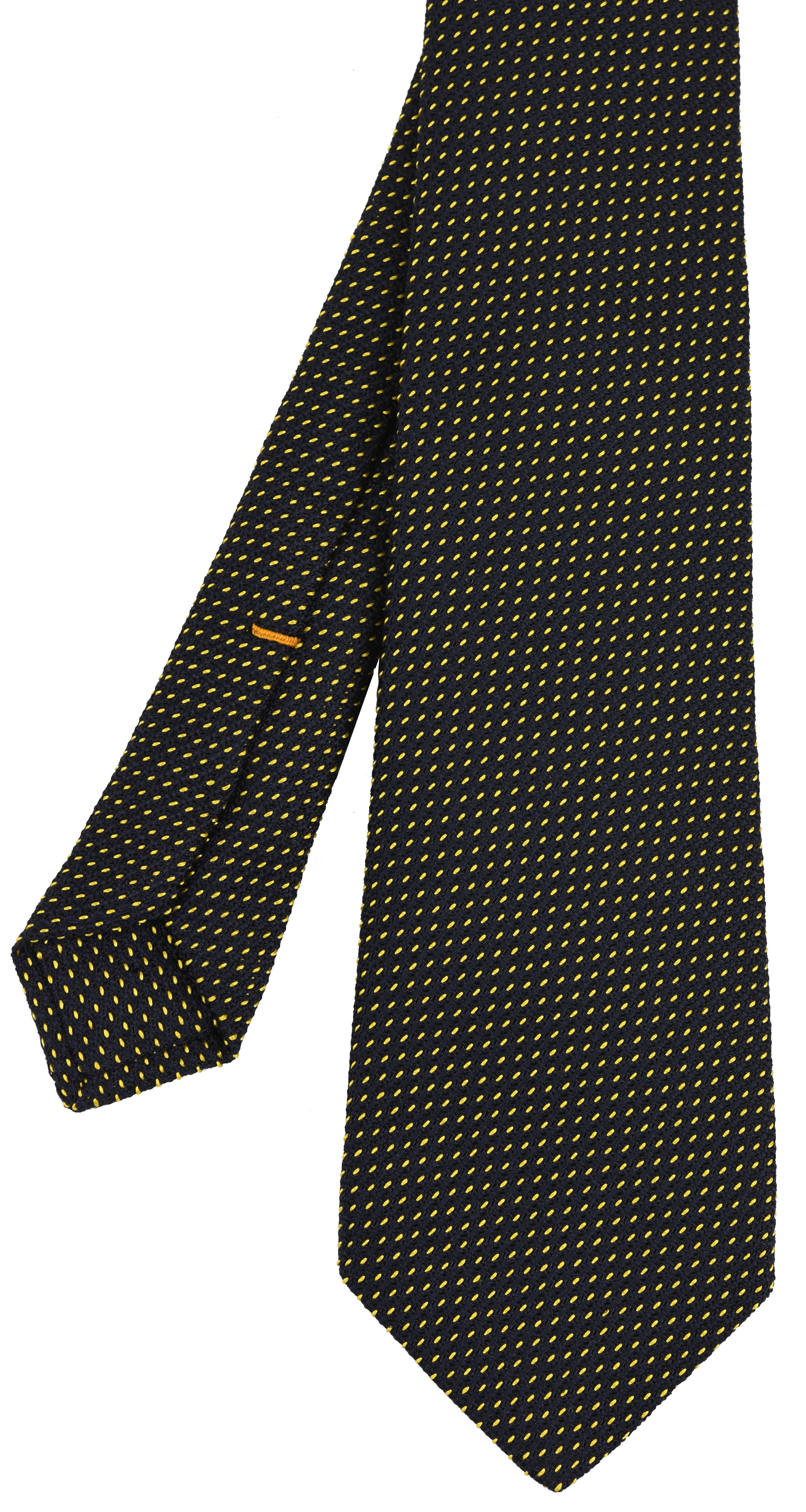 {[en]:Yellow Gold on Midnight Blue Grenadine Pin Dot Silk Tie