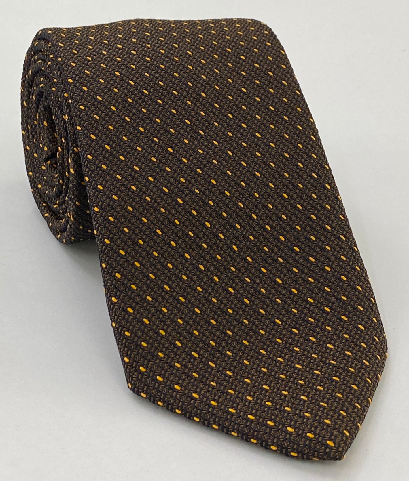 Yellow Gold On Chocolate Grenadine Grossa Pin Dot Silk Tie GGPDT-8