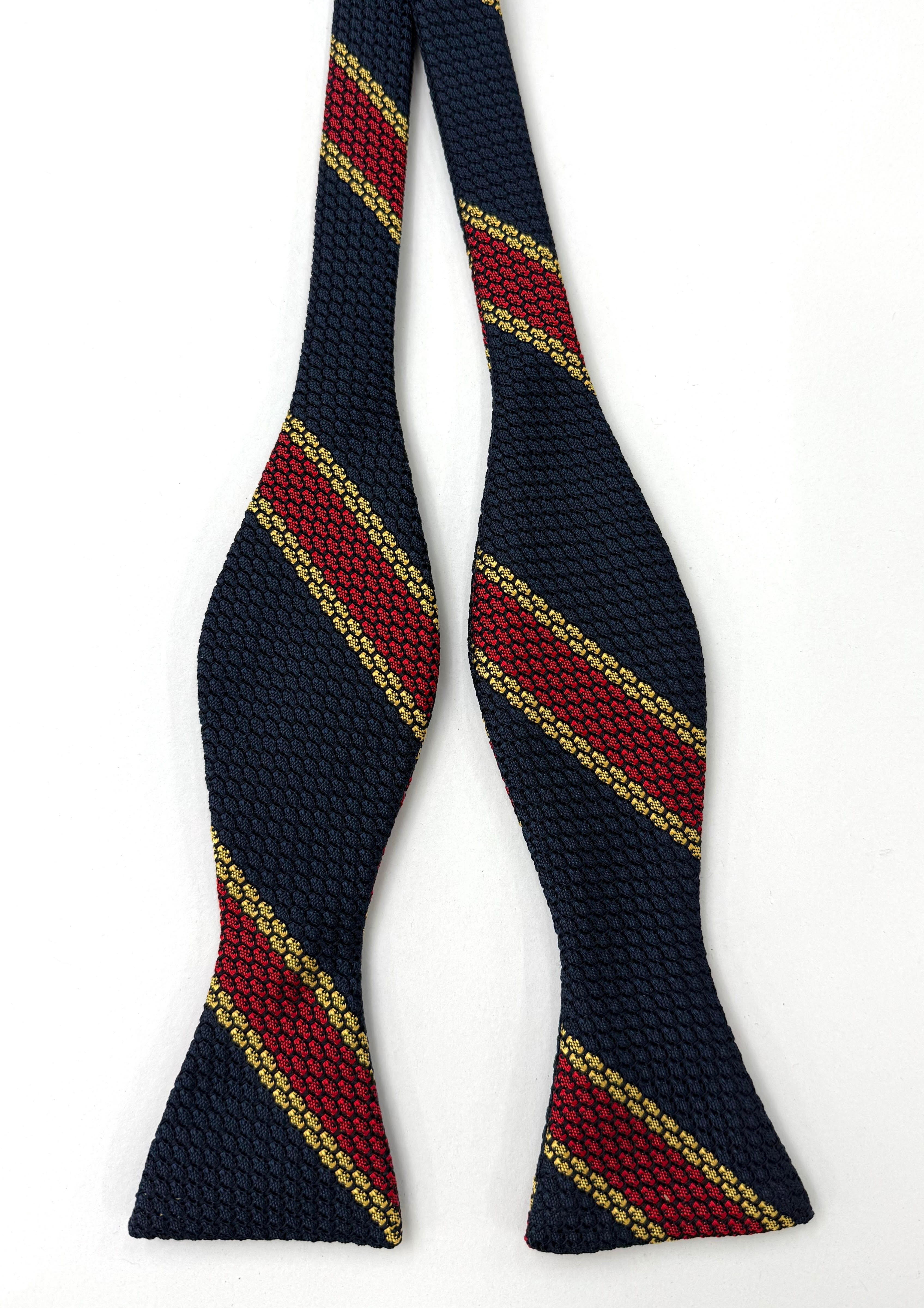 Red & Yellow Gold Stripes On Midnight Blue Grenadine Bow Tie #GGSBT-14