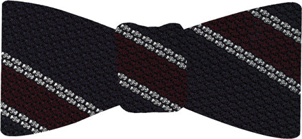 {[en]:Burgundy & White Stripes On Midnight Blue Grenadine Bow Tie