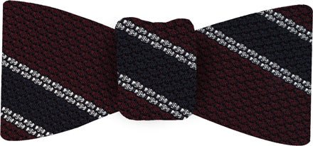 {[en]:Midnight Blue & White Stripe On Red Grenadine Bow Tie
