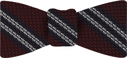 {[en]:Midnight Blue & White Stripe On Red Grenadine Bow Tie