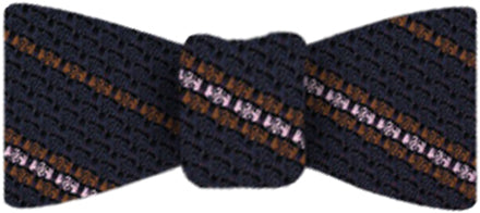 {[en]:Brown And Light Pink On Midnight Blue Grenadine Grossa Stripe Silk Bow Tie