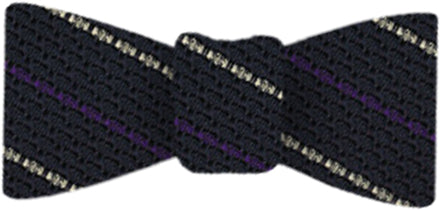 {[en]:Purple And Off White On Midnight Blue Grenadine Grossa Stripe Silk Bow Tie