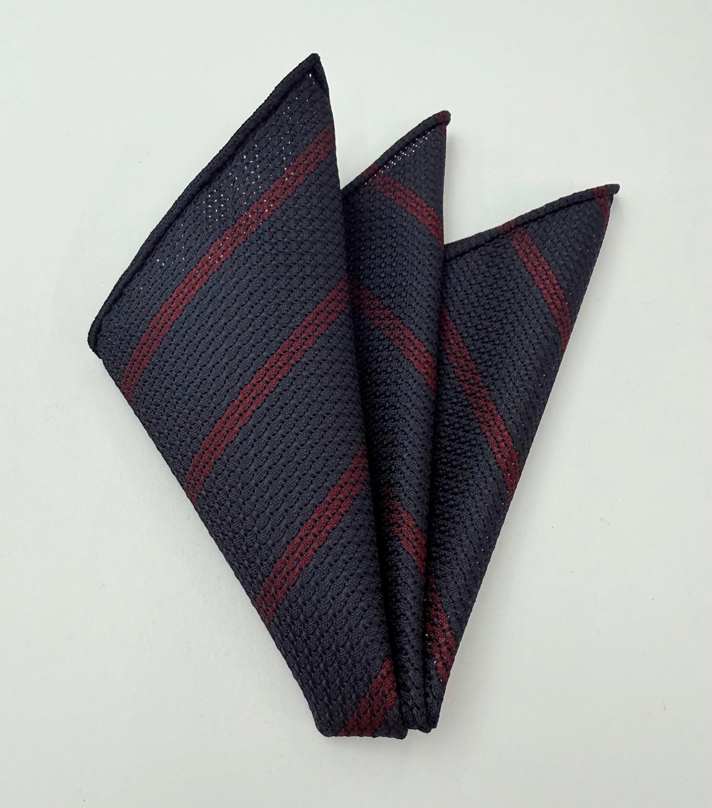 Red Stripe On Midnight Blue Grenadine Grossa Pocket Square # 1