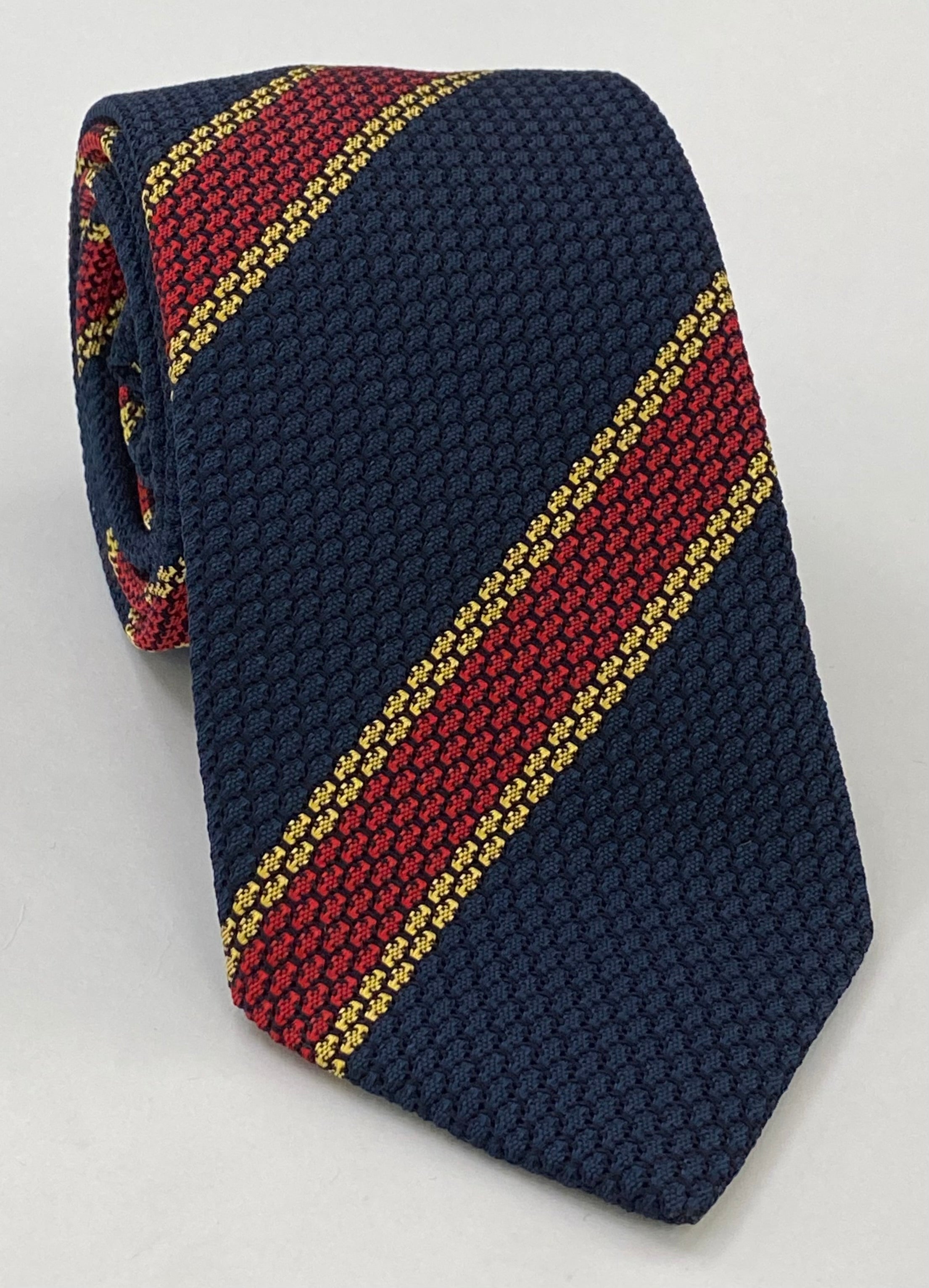 Red & Yellow Gold Stripes On Midnight Blue Grenadine Tie GGST-14