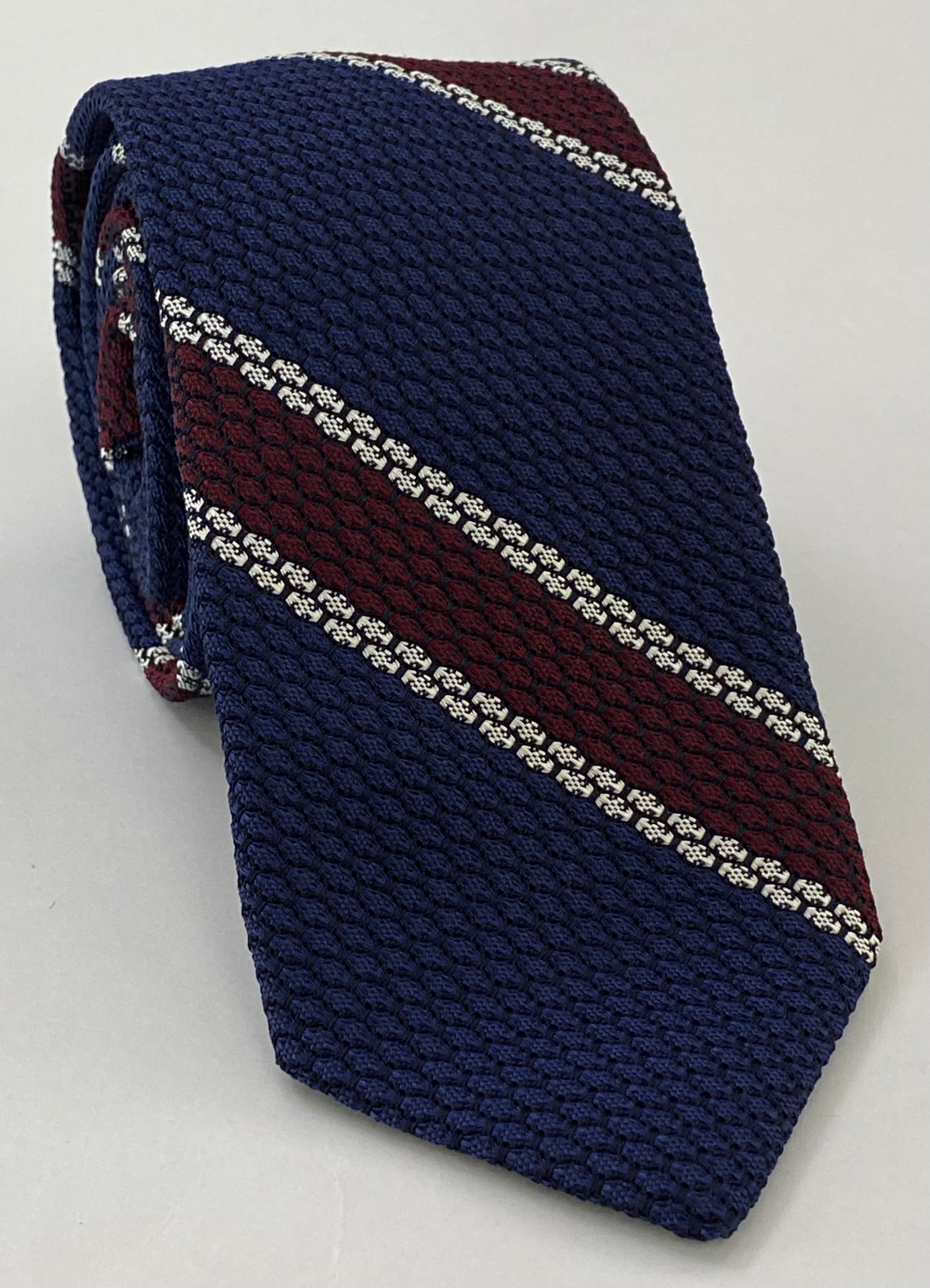 Burgundy & White Stripes On Midnight Blue Grenadine Tie GGST-15