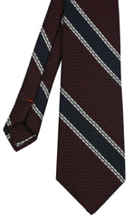 {[en]:Midnight Blue & White Stripe On Burgundy Grenadine Tie