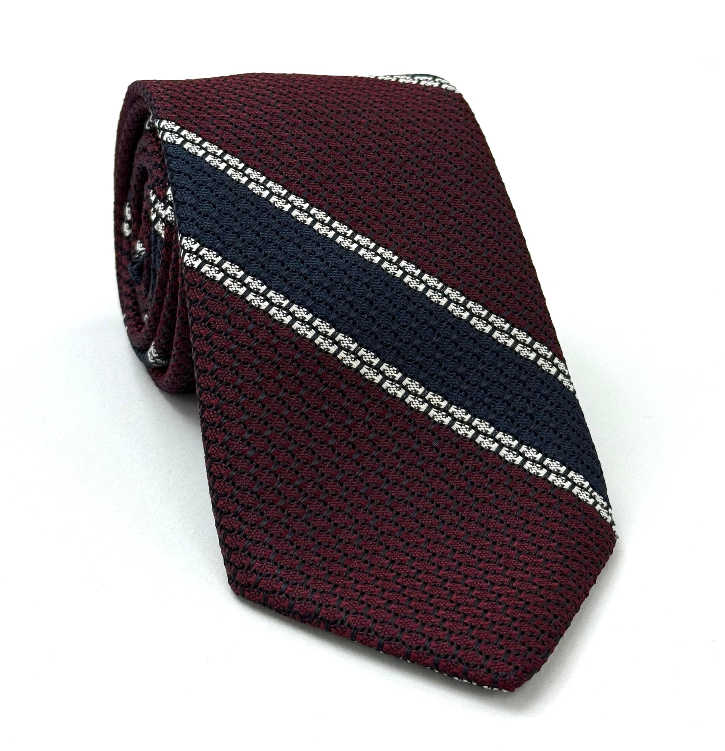 Midnight Blue & White Stripe On Burgundy Grenadine Tie GGST-16
