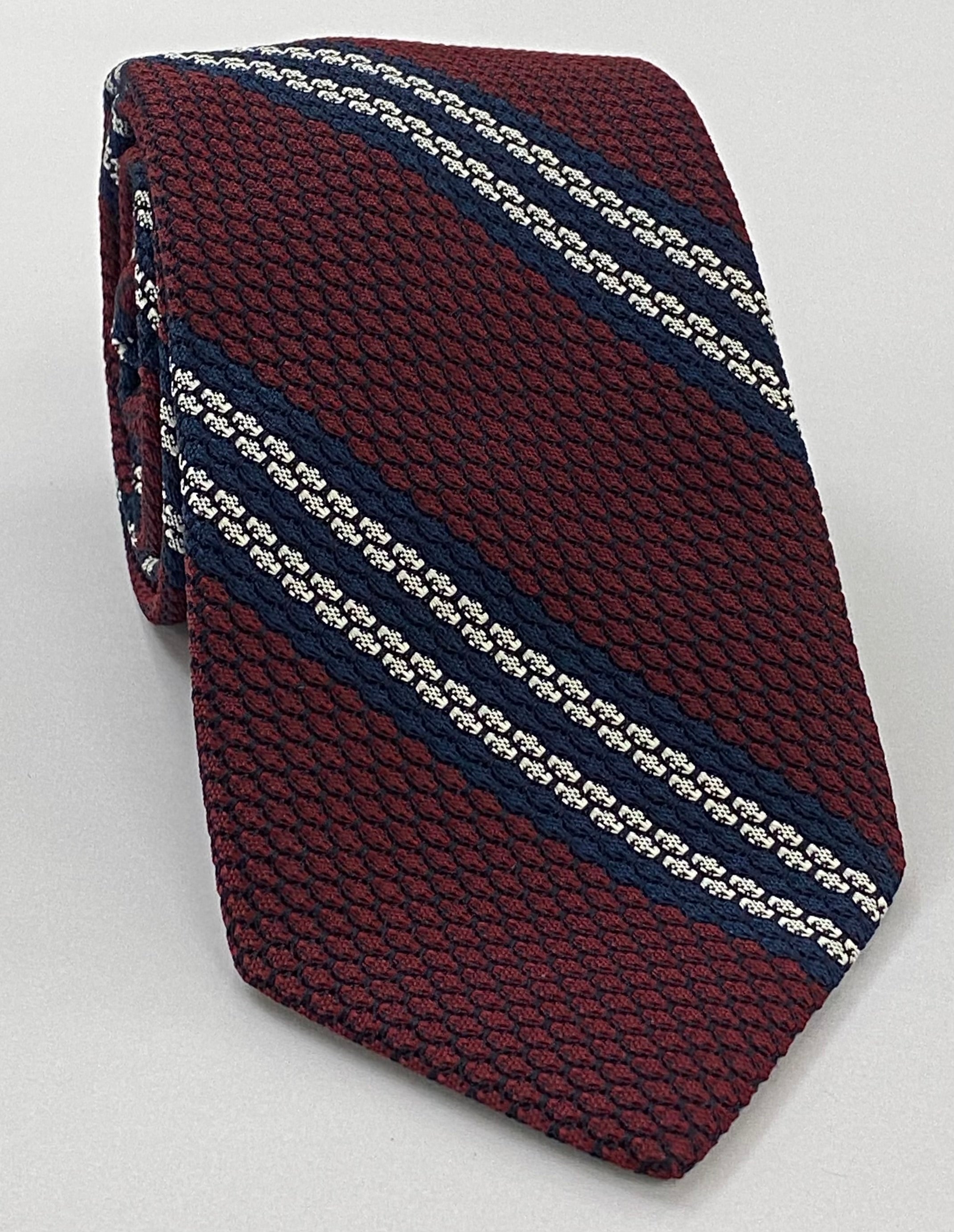 Midnight Blue & White Stripe On Dark Red Grenadine Tie GGST-17