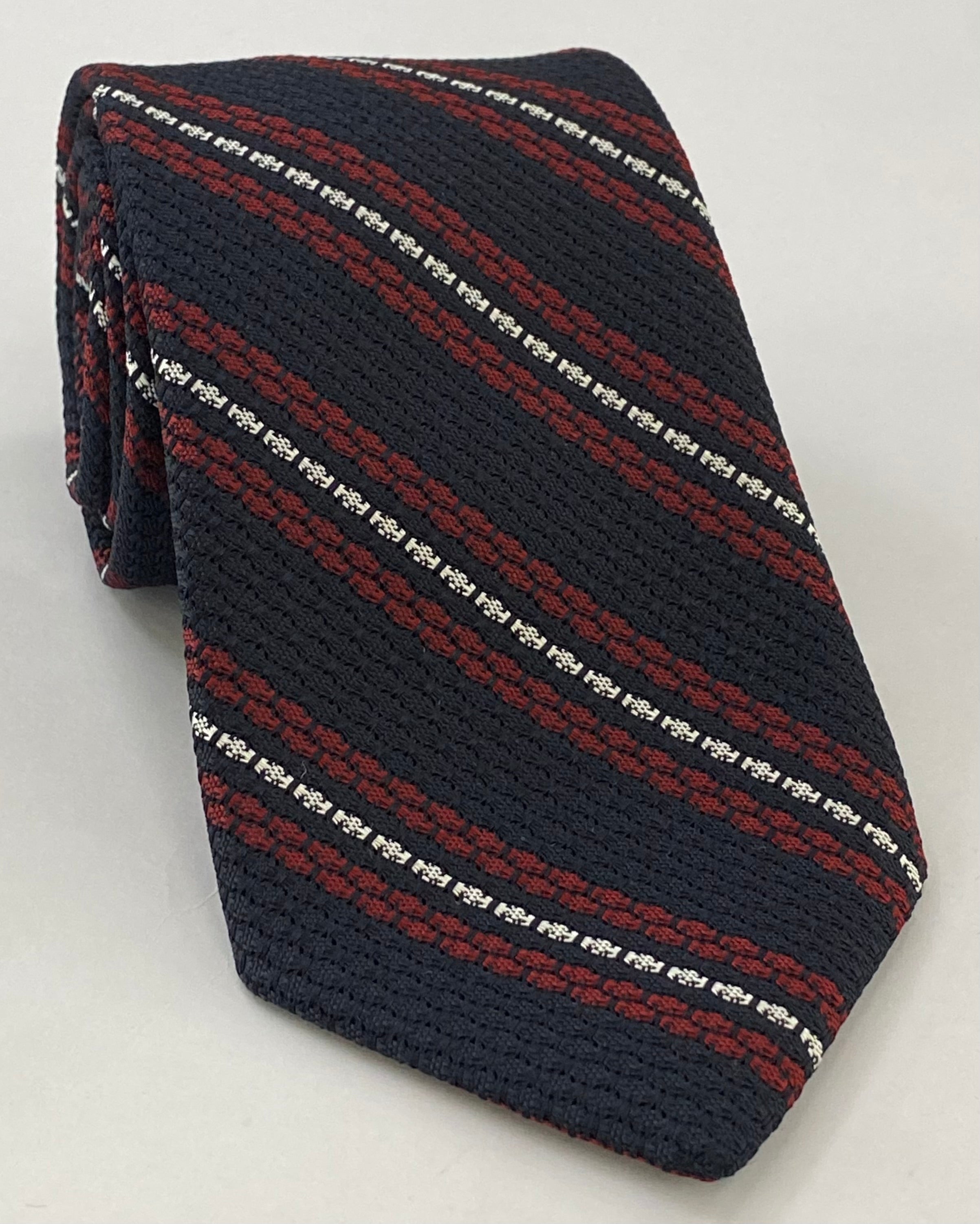 Burnt Orange & White on Midnight Blue Grenadine Grossa Stripe Silk Tie GGST-18