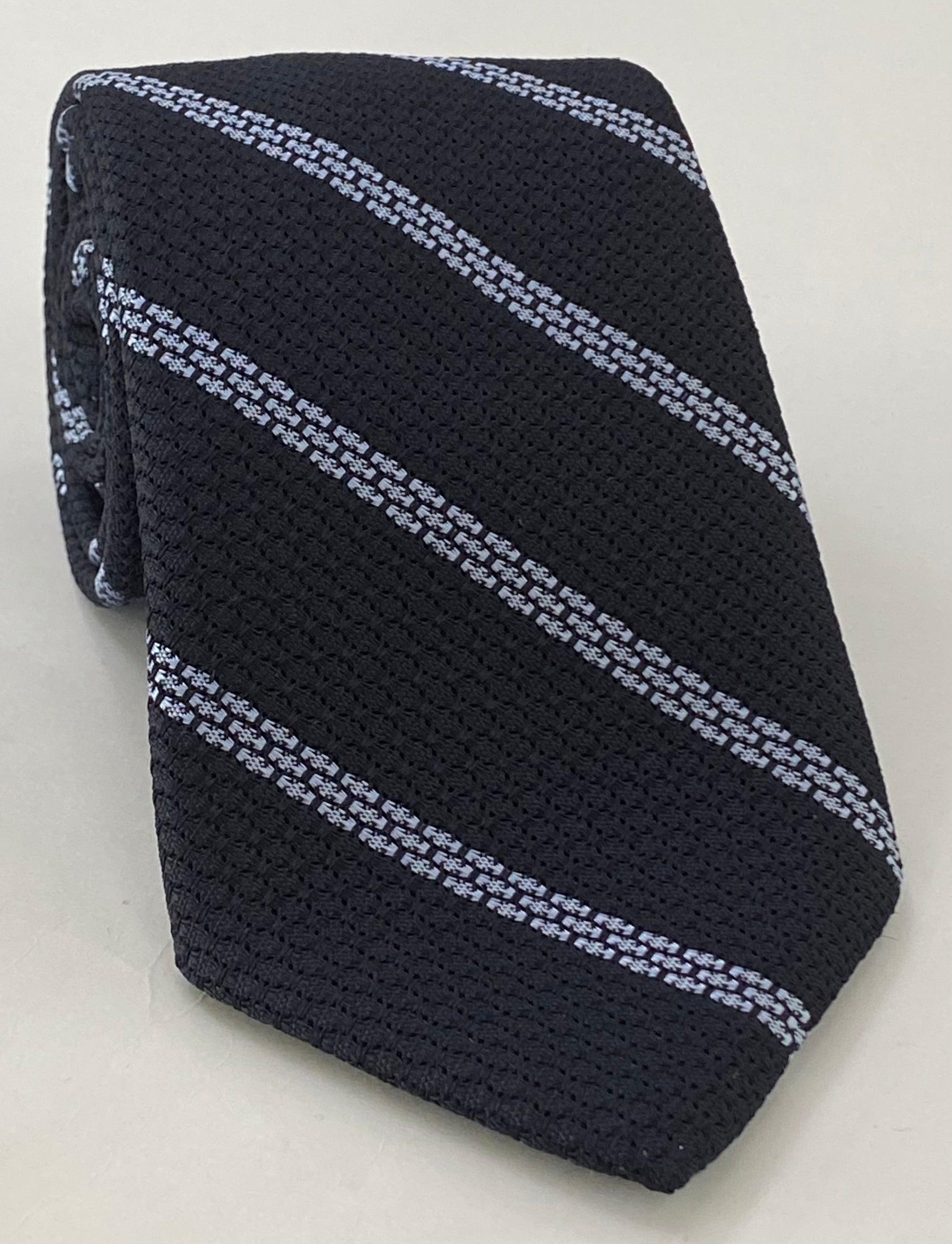 Powder Blue Stripe On Midnight Blue Grenadine Tie GGST-4