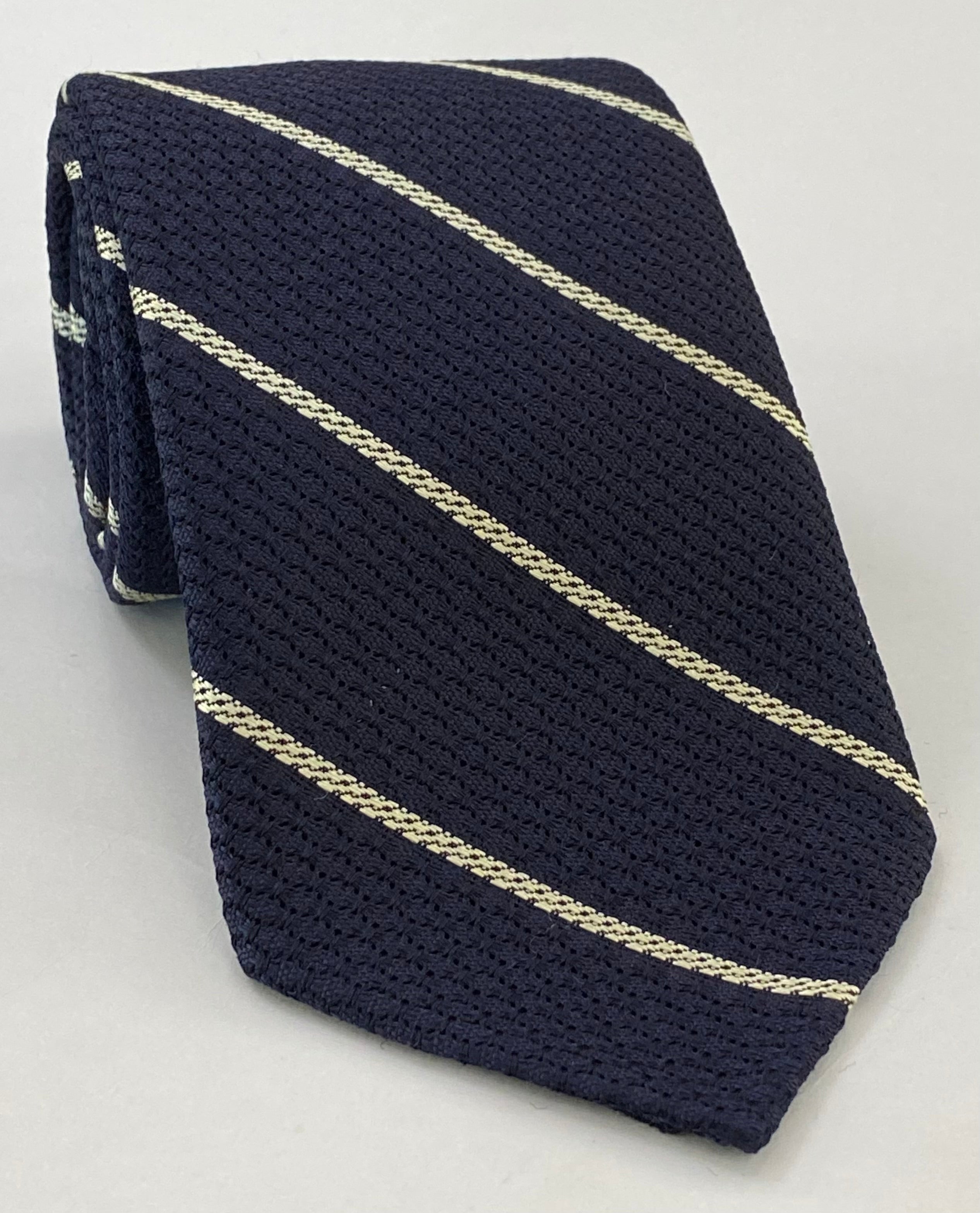 Off White Stripe On Midnight Blue Grenadine Tie GGST-5