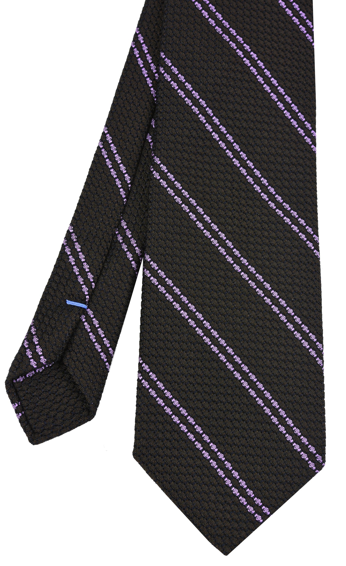 {[en]:Soft Magenta Stripe On Bitter Chocolate Grenadine Grossa Stripe Silk Tie