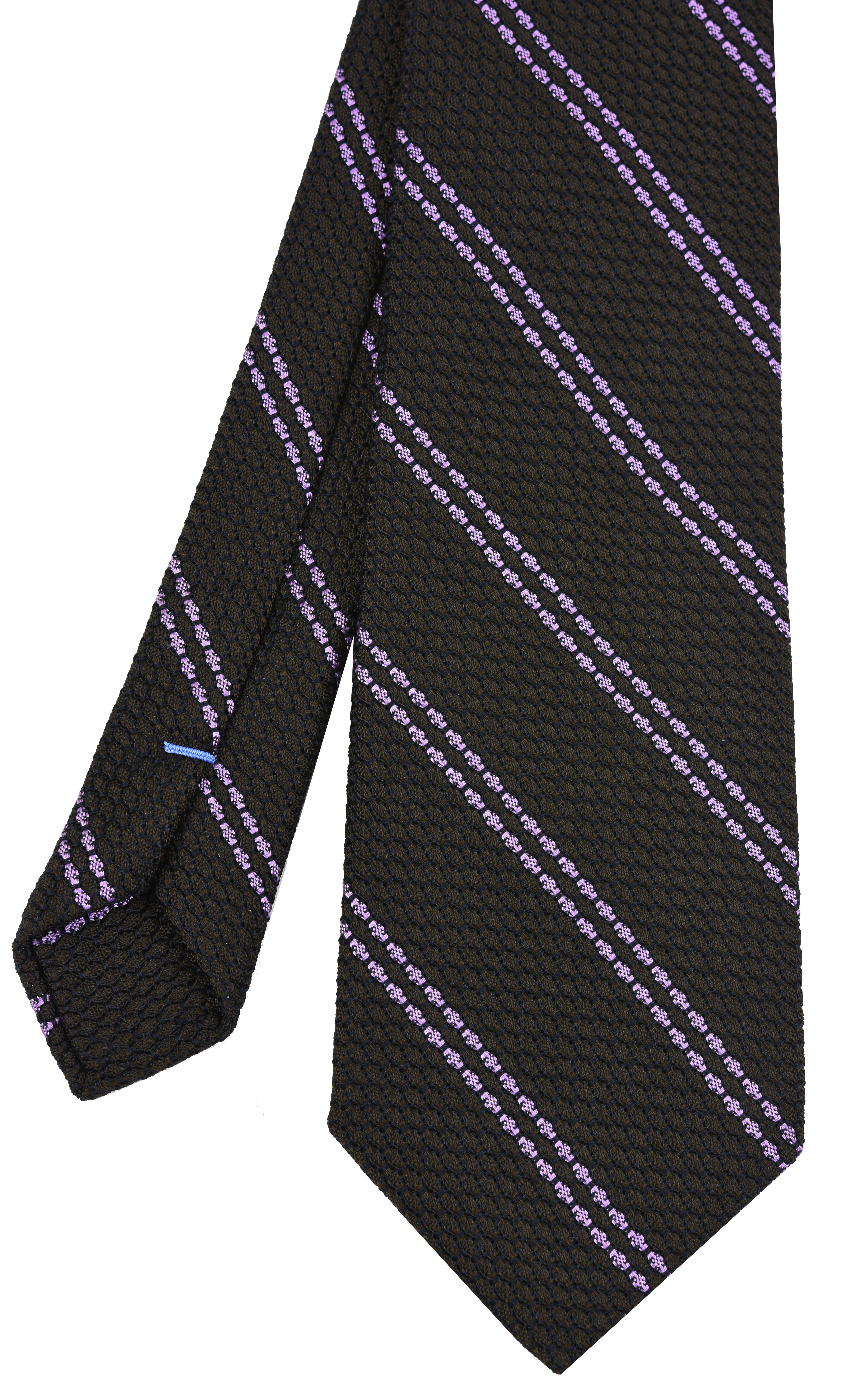 {[en]:Soft Magenta Stripe On Bitter Chocolate Grenadine Grossa Stripe Silk Tie