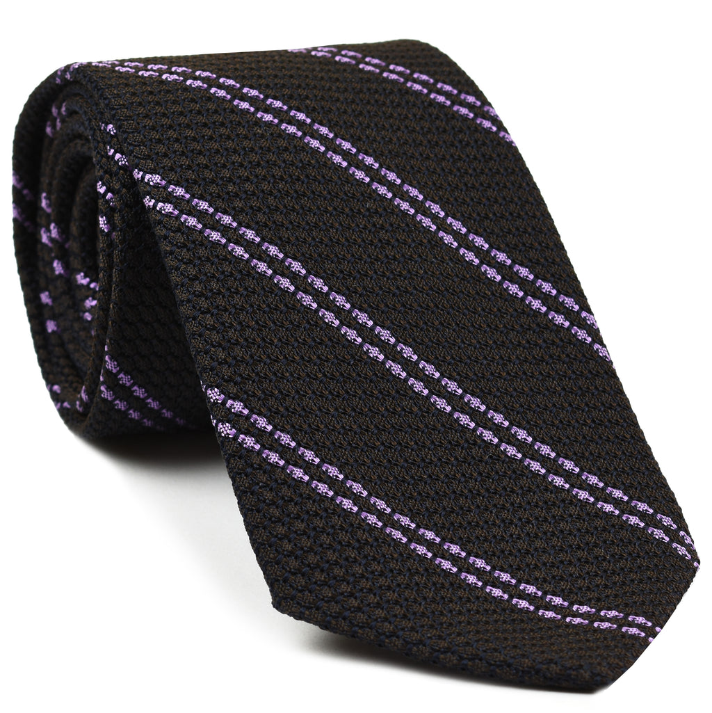 {[en]:Soft Magenta Stripe On Bitter Chocolate Grenadine Grossa Stripe Silk Tie