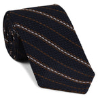 {[en]:Brown And Light Pink On Midnight Blue Grenadine Grossa Stripe Silk Tie