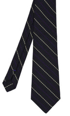 {[en]:Purple And Off White On Midnight Blue Grenadine Grossa Stripe Silk Tie