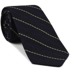 {[en]:Purple And Off White On Midnight Blue Grenadine Grossa Stripe Silk Tie