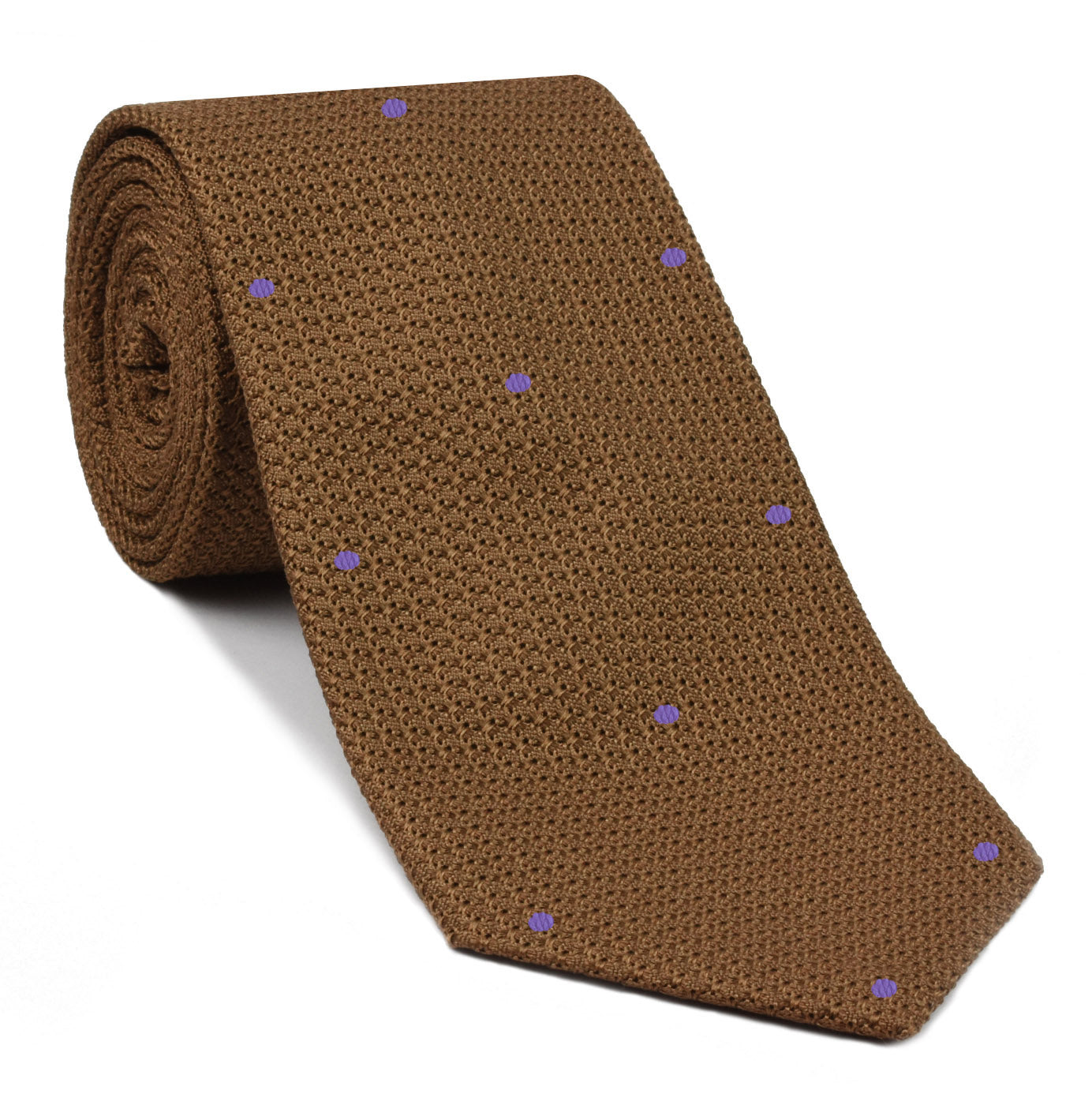 {[en]:Chocolate Grenadine Grossa with Lavender (Hand Sewn) Pin Dots Silk Tie