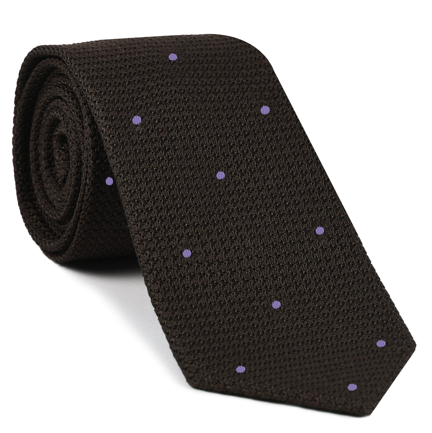 {[en]:Bitter Chocolate Grenadine Grossa with Lavender (Hand Sewn) Pin Dots Silk Tie