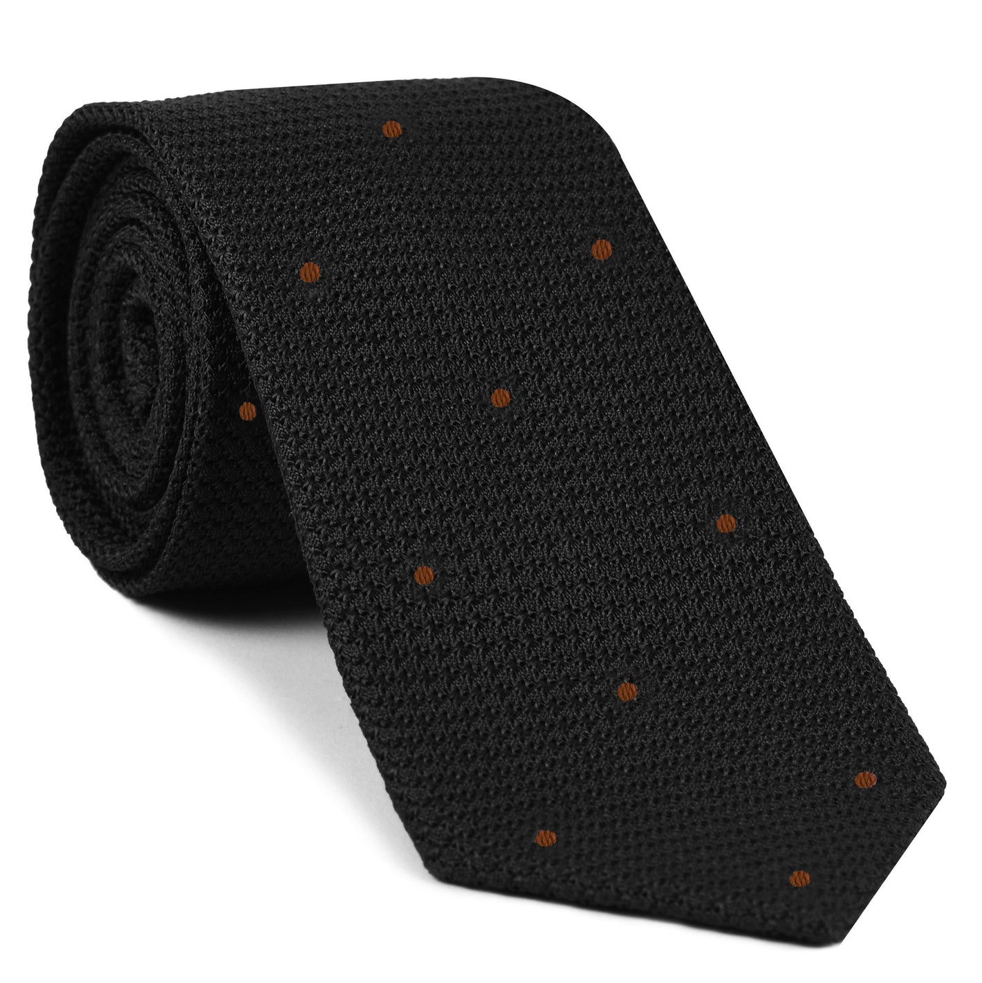 {[en]:Black Grenadine Grossa with Reddish Brown (Hand Sewn) Pin Dots Silk Tie
