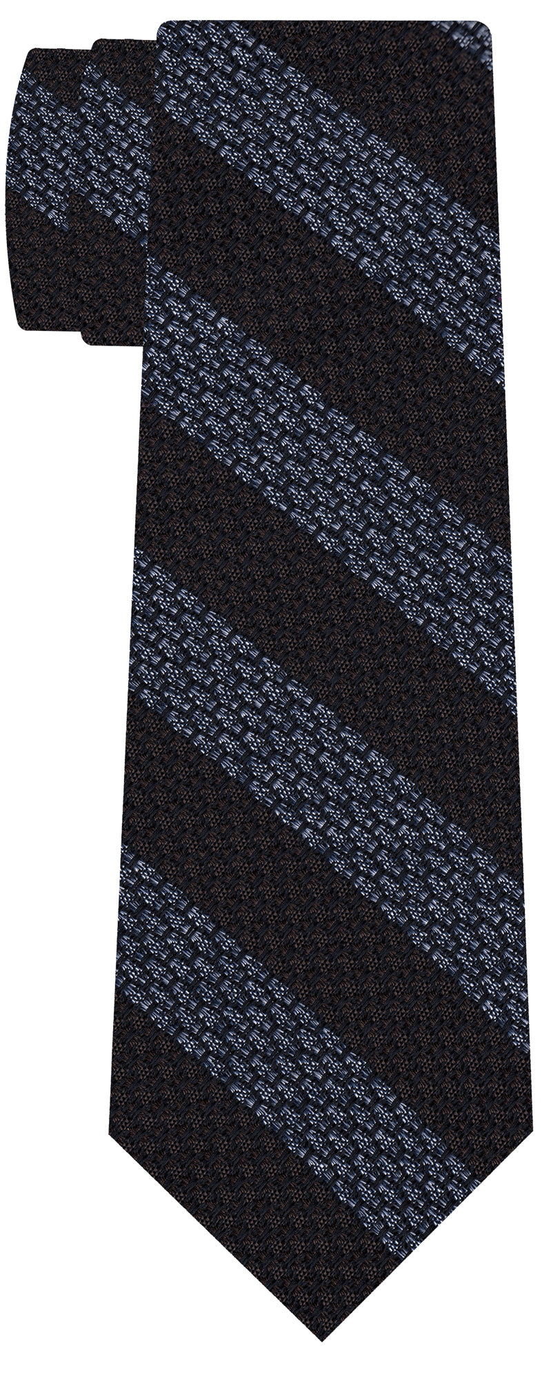 {[en]:Silver Powder Blue & Bitter Chocolate Grenadine Grossa Wide Stripe Silk Ties