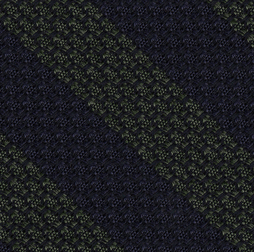 {[en]:Dark Olive Green & Midnight Blue Grenadine Grossa Wide Stripe Silk Bow Tie