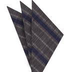 {[en]:Navy Blue & White on Charcoal Gray Striped Linen/Cotton Silk Pocket Square